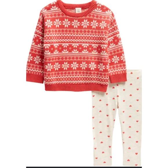 New! Tucker + Tate Holiday Christmas Red Jacquard Sweater & Pants Set 9 Months - Picture 1 of 6